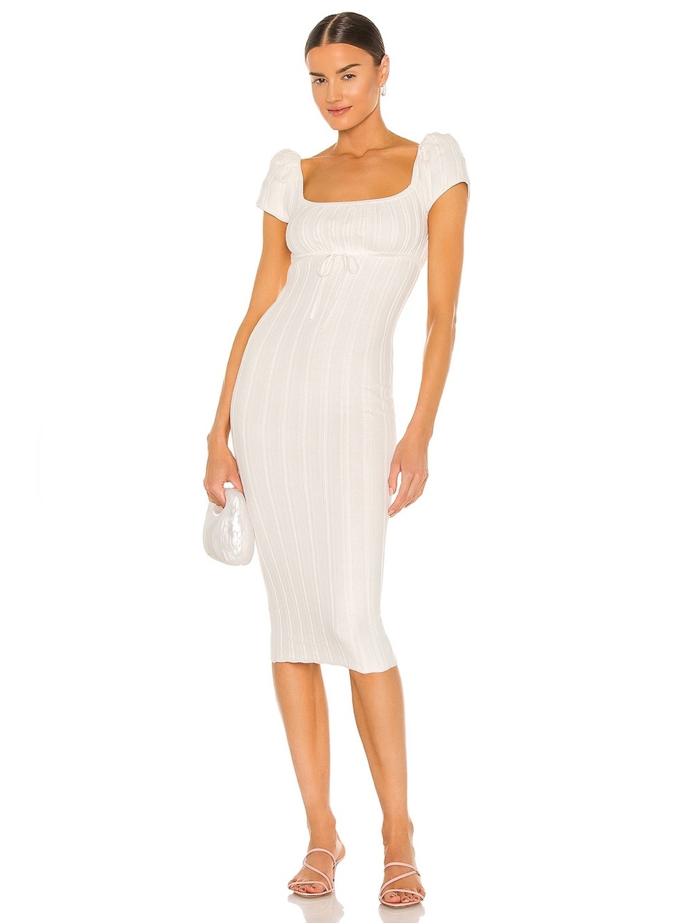 LPA Coco Square Neck Ribbed Midi Dress in Cream